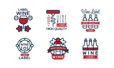 Canvas Print - Set of wine labels. Alcohol industry, wine list menu badges in retro style, grape wine logo design vector illustration