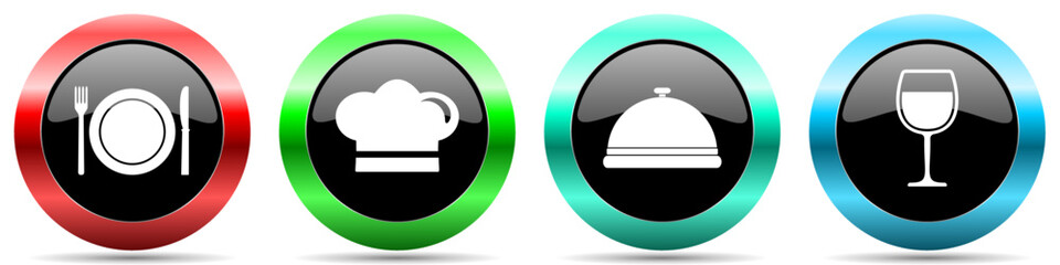 Leinwandbilder - Restaurant vector icons, set of colorful food web buttons
