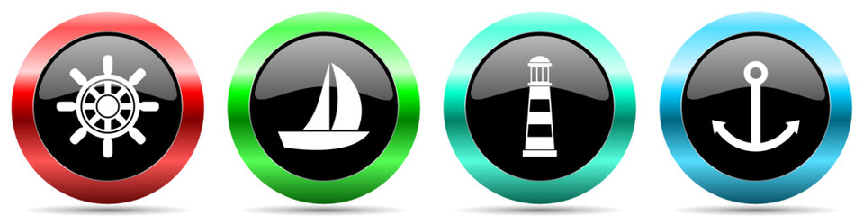 Poster - Sailing vector icons, set of colorful marine web buttons