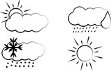 Fototapeta Zachód słońca - Vector set of weather icons (cloudy, rain, snow, sunny) made in black and white with lines