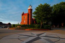 2022-06-02 Square In Front Of Baltic Sea Lighthouse In Ustka Town On The Sunset. Ustka, Poland
