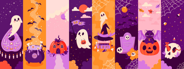 Vector Halloween stickers holiday decorative. Autumn design