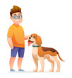 Boy with his beagle dog cartoon illustration