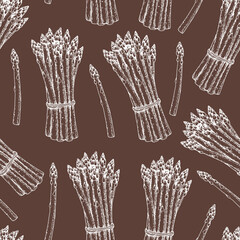 Wall Mural - Asparagus seamless pattern. Hand drawn background. Vector illustration. Hand drawing sketch illustration. Asparagus vegetable hand drawn backdrop.