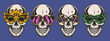 Set party skulls colorful elements