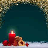 Fototapeta Kuchnia - Christmas background with Advent candle and red decoration