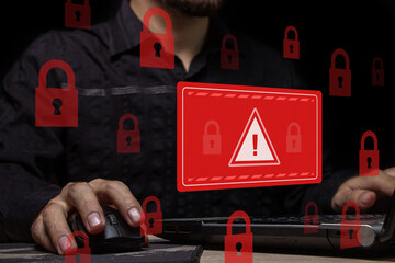 Wall Mural - computer system hack warning. the concept of a cyber attack on a computer network. malicious softwar