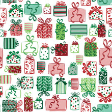Christmas Gifts Seamless Pattern. Holiday Repeating Pattern For Gift Wrap, Cards, Invitations, Announcements, Backgrounds, Textile, Crafts, Scrapbooking And More. Seasonal Vector Illustration.