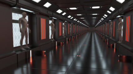 Wall Mural - 3d render. Futuristic corridor interior design