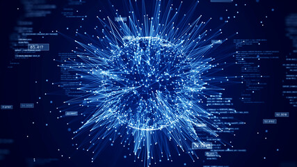 Leinwandbilder - big data collection technology concept It is a powerful computing system that can handle huge amounts of data. Interconnected polygons form a prominent sphere in the center on a dark blue background.