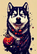 Siberian Husky Portrait For Halloween 4