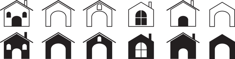 Poster - Collection home icons. House symbol. Set of real estate objects and houses black icons isolated on white background. Vector