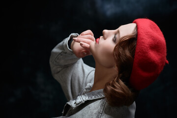 Wall Mural - girl in red beret