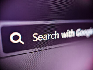 Wall Mural - closeup view of an internet web browser search box displayed on a pixelated screen