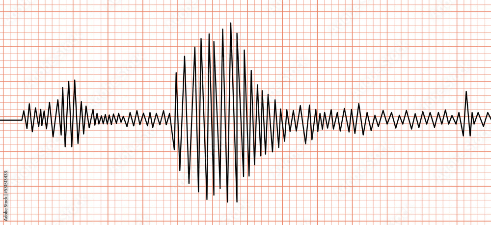 Earthquake seismic waves on seismogram graph paper. Seismograph or ...