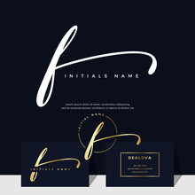 Simple Elegant Initial Handwriting Letter F On Gold Color