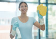 © Anela R/peopleimages.com - Home, window and woman cleaning her house windows with glass washing cleaner spray. Spring clean job of a happy maid worker, employee and staff smile busy working in a household to make it tidy