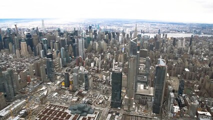Wall Mural - New York City from helicopter, Downtown Manhattan on a cloudy day