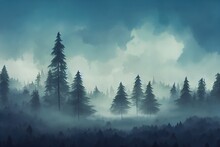 Foggy Forest In A Gloomy Landscape, Anime Style, Style, Toon,