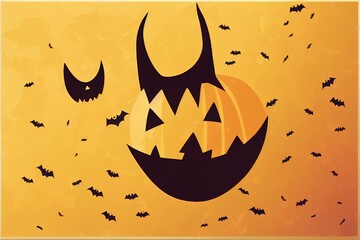 Wall Mural - Halloween Background with cute halloween pumpkin,bat,spider and candy on yellow background. Website spooky,Background or banner Halloween template. illustration.