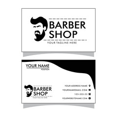 Barber shop business card and men's  salon or barber shop logo black and white