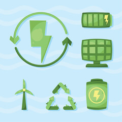 Wall Mural - six green energy icons