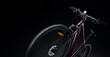 New modern mountain bike on a black background. Studio shot. Professional sports equipment.