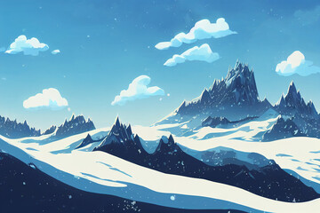 Poster - background of snowy mountains anime style, cartoon style toon style