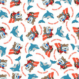 Fototapeta Dinusie - Seamless pattern texture with little bear and dolphine swim in underwater. For fabric textile, nursery, baby clothes, background, textile, wrapping paper and other decoration.