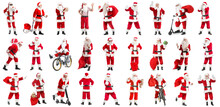 Collection Of Santa Clauses On White Background