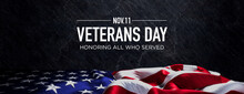 Premium Banner For Veterans Day With American Flag And Black Stone Background.