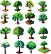 Set of 3d trendy low poly tree decorative vector elements