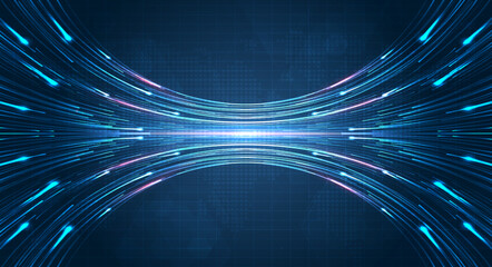 Blue light streak, fiber optic, speed line, futuristic background for 5g or 6g technology wireless data transmission, high-speed internet in abstract. internet network concept. vector design
