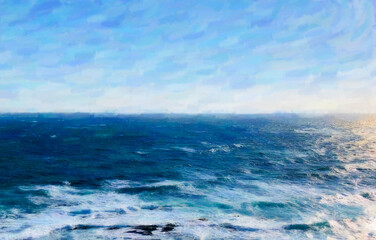  青い海と水平線　絵画調