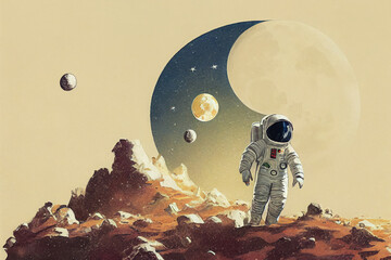 Wall Mural - astronaut on a strange planet, digital illustration