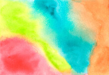 Bright Background Of Multicolor Watercolour Abstraсt Clouds On Textured Paper
