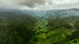 Fototapeta Do akwarium - Beautiful mountain landscape, shot from the drone of green rice terraces, Sapa, Vietnam.