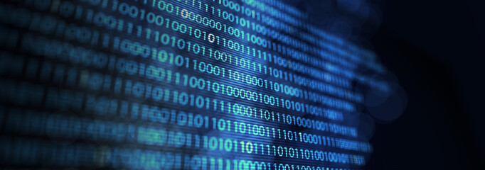 Matrix of binary numbers. Binary computer code. Futuristic backdrop. Flow of blue random digital numbers. 3d illustration