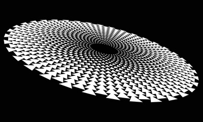 Leinwandbilder - White triangles in circle as background or icon, logo. Abstract dotted vector background. Halftone effect. Circle with perspective.