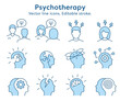 Psychology icon set. Collection of mind, brain, emotion, psychologist and more. Vector illustration. Editable Stroke.