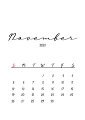 Wall Mural - 2023 Beautiful clean minimalistic calendar design - November