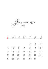 Wall Mural - 2023 Beautiful clean minimalistic calendar design - June