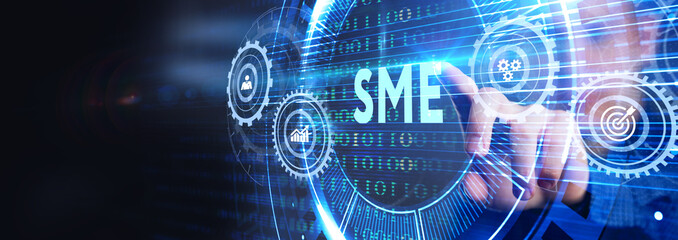 Business, technology, internet and network concept. Virtual screen of the future and sees the inscription: SME