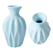 A Set Of Two Isolates On A Transparent Background. Blue Porcelain Vases For Flowers From Different Angles.