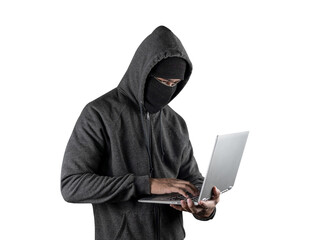 Wall Mural - cybercrime, hacking and technology crime. with laptop on white background