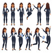 Office Woman Character with Ponytail Wearing Formal Suit in Different Pose Vector Set