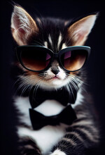 Cute Kitten Wearing Sunglasses And Bow Ties
