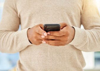 Sticker - Phone, closeup and communication with woman hands typing on social media, doing internet search or messaging app. Closeup of 5g technology network with female networking to connect or a reading text