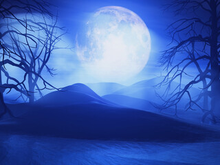 Wall Mural - 3d spooky halloween moonlit landscape