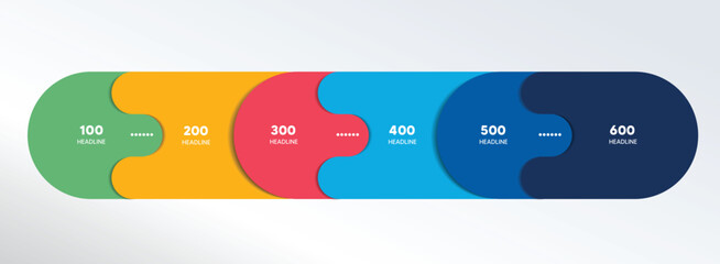 Wall Mural - 6 elements scheme, diagram. six connected circles. infographic template.